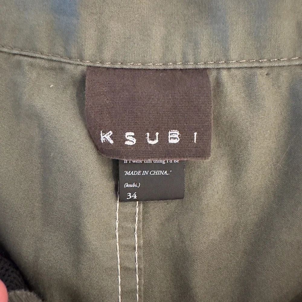 Ksubi Cotton Twill Flat Front Active Shorts-Men's Sz 34-Army Khaki Green-Hiking‎